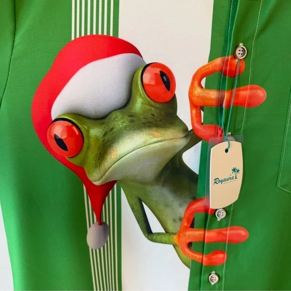 Royaura Hawaiian Tropical Frog Graphic Short-Sleeve Shirt - Green Size L Resort - Picture 7 of 11